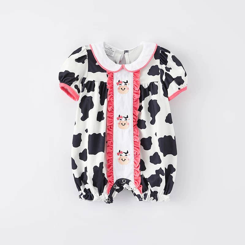 Auraquise - Wholesale Bodysuit (Non-Footed) - Baby - Baby Girls Summer Farm Cow Embroidered Infant Romper