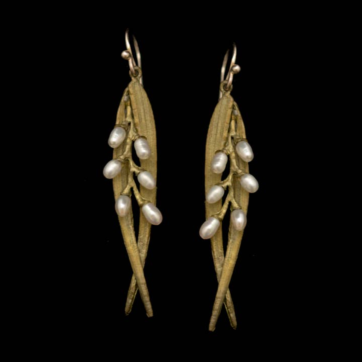 Michael Michaud - Wholesale Dangle earrings - Rice Double Leaf Pearl Wire Earrings0