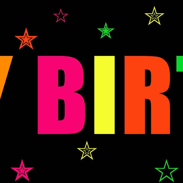 Banner di compleanno fluorescente, confezione da 4 per la vendita all'ingrosso da parte di Paper Dazzle