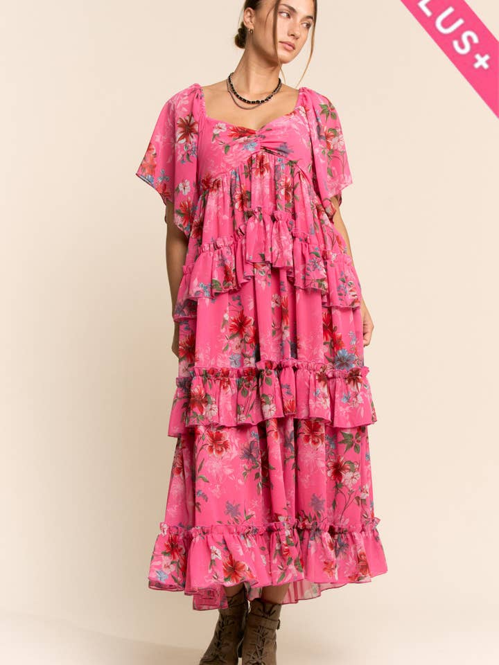 ROBE LONGUE EN CHIFFON IMPRIMÉE FLEUR PLUS pour la vente par Davi & Dani