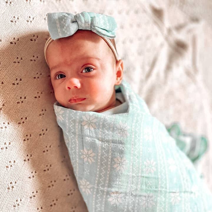 Organic Cotton + Bamboo Snowflake Bow for wholesale by The Nest Aus