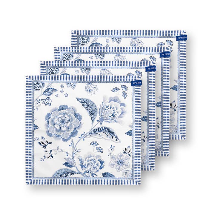 Pip Studio - Wholesale Dinner & Cloth Napkin - Set of 4 Royal Blue Flower Napkins - 40x40cm