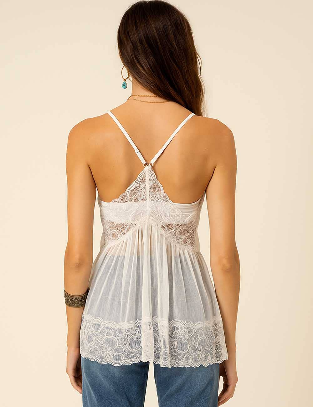 Blanco Top de tirantes con encaje transparente para mujer SKT5M6 de venta al por mayor en Faire6