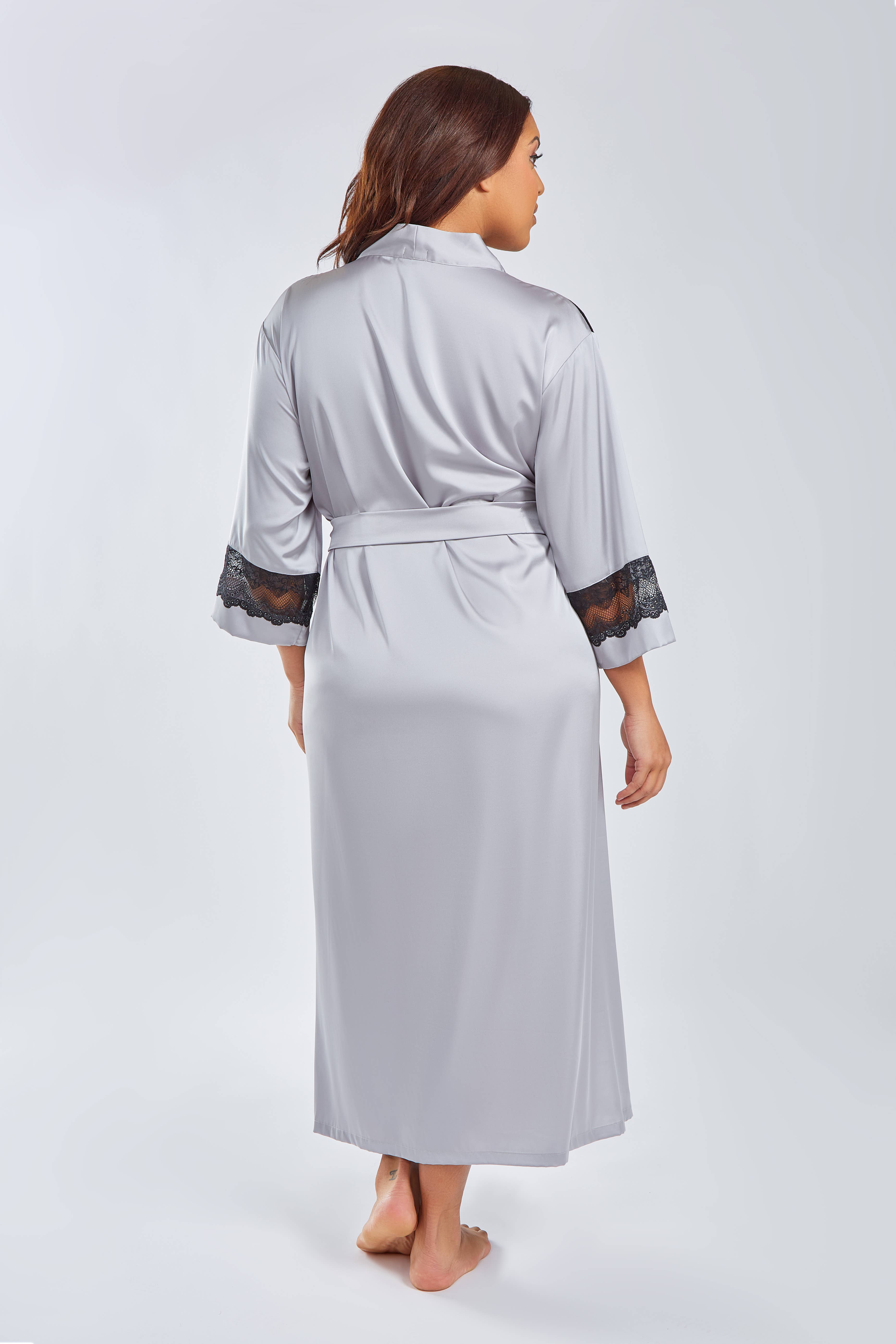 iCollection – wholesale Robe – Women's – Tess Plus Size Stretch Satin Long Robe with Lace9