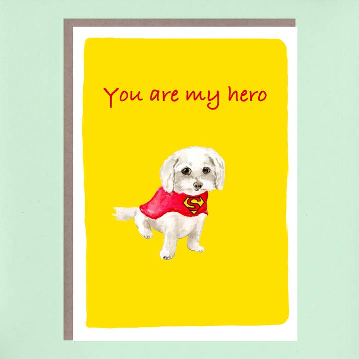 Chiot avec cape Superman pour la vente par Flower Bird Art Studio