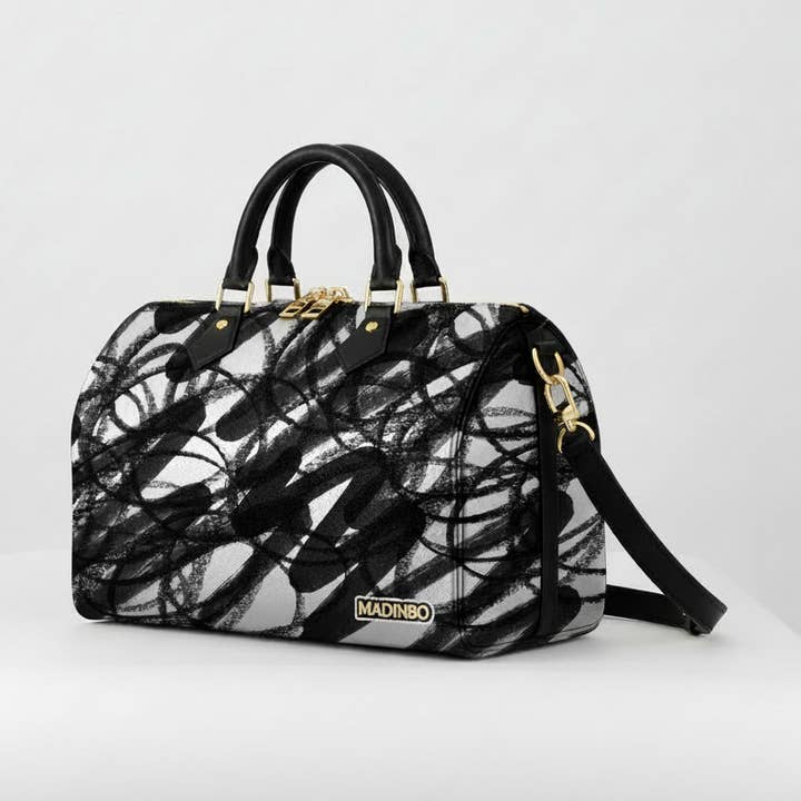 MADINBO HANDBAG - MADE IN ITALY - WITH BLACK AND WHITE GRAFFITI PRINT for wholesale by MADINBO