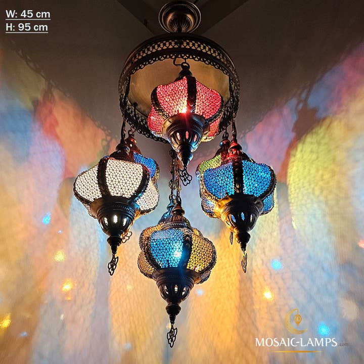 Mosaic Lamps - Wholesale Chandelier/Hanging Light - 7 Lattice Byzantine Lights, Byzantine Mixed Sphere Chandelie