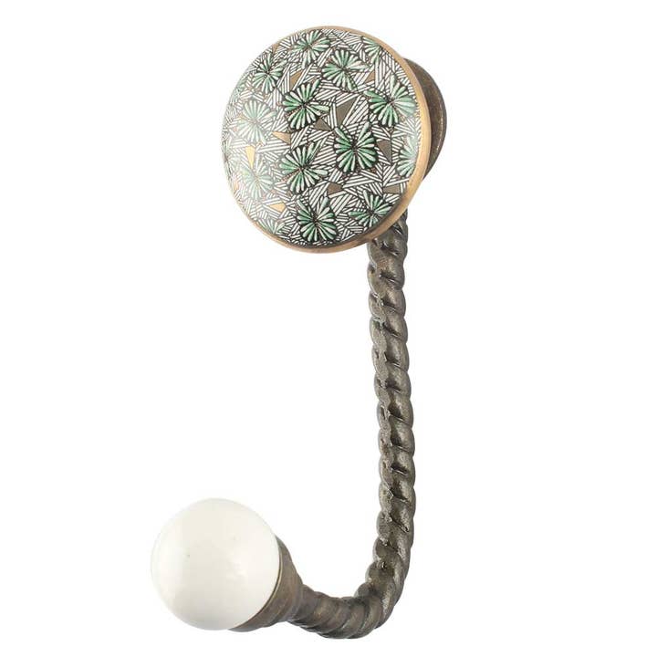 Perchero de Pared de Cerámica Floral de 1 Pieza Verde para venta al por mayor de Daana Paani LLC