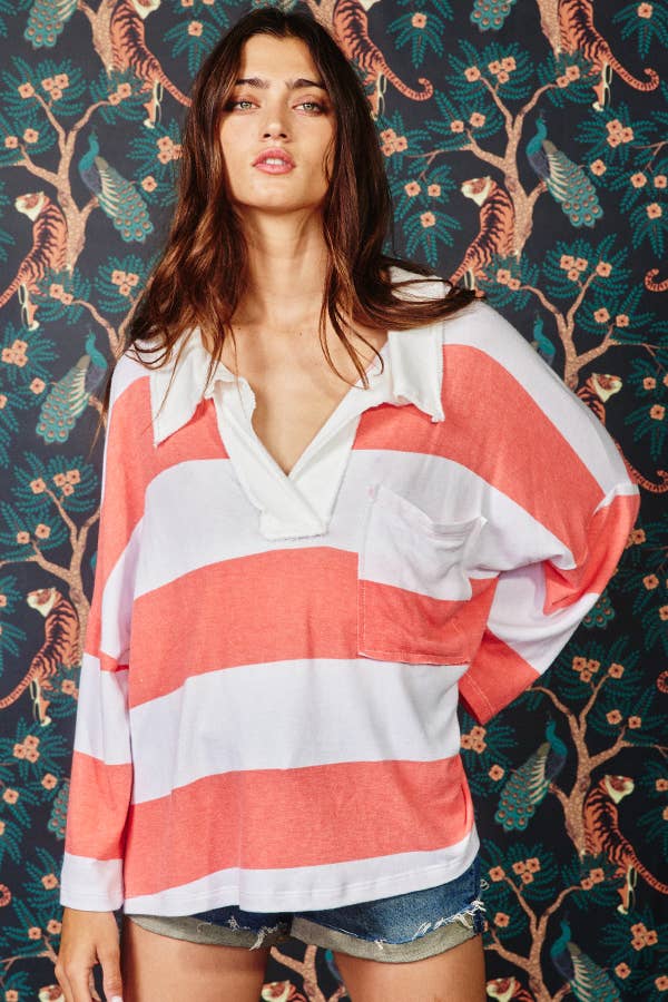 Black T1211C Oversized Stripe Top for wholesale on Faire25