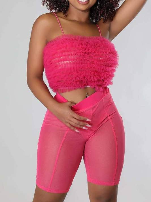 Flarix - Wholesale Top & Short Set (NOT Loungewear) - Women's - ruffle tube and mesh shorts set