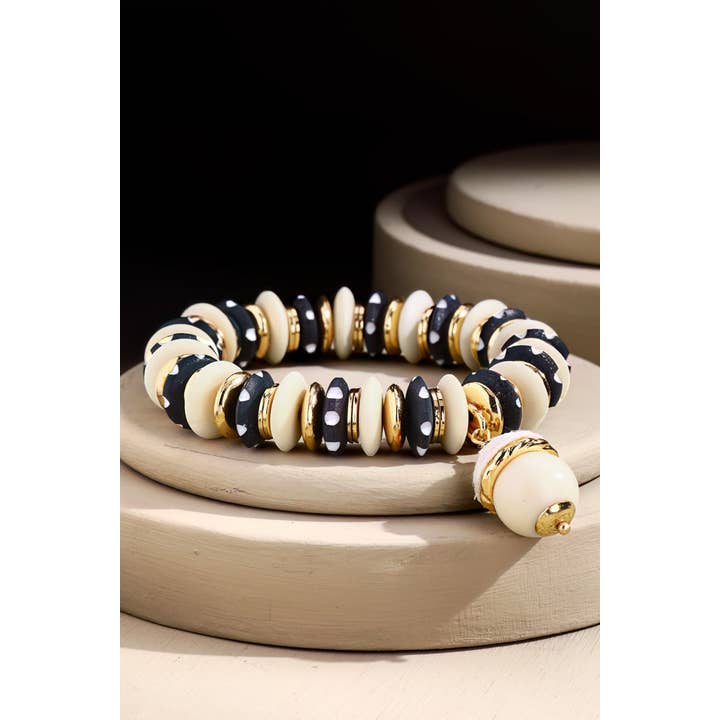 Black Bk Handcrafted Metal & Bone Bead Bracelet for wholesale on Faire