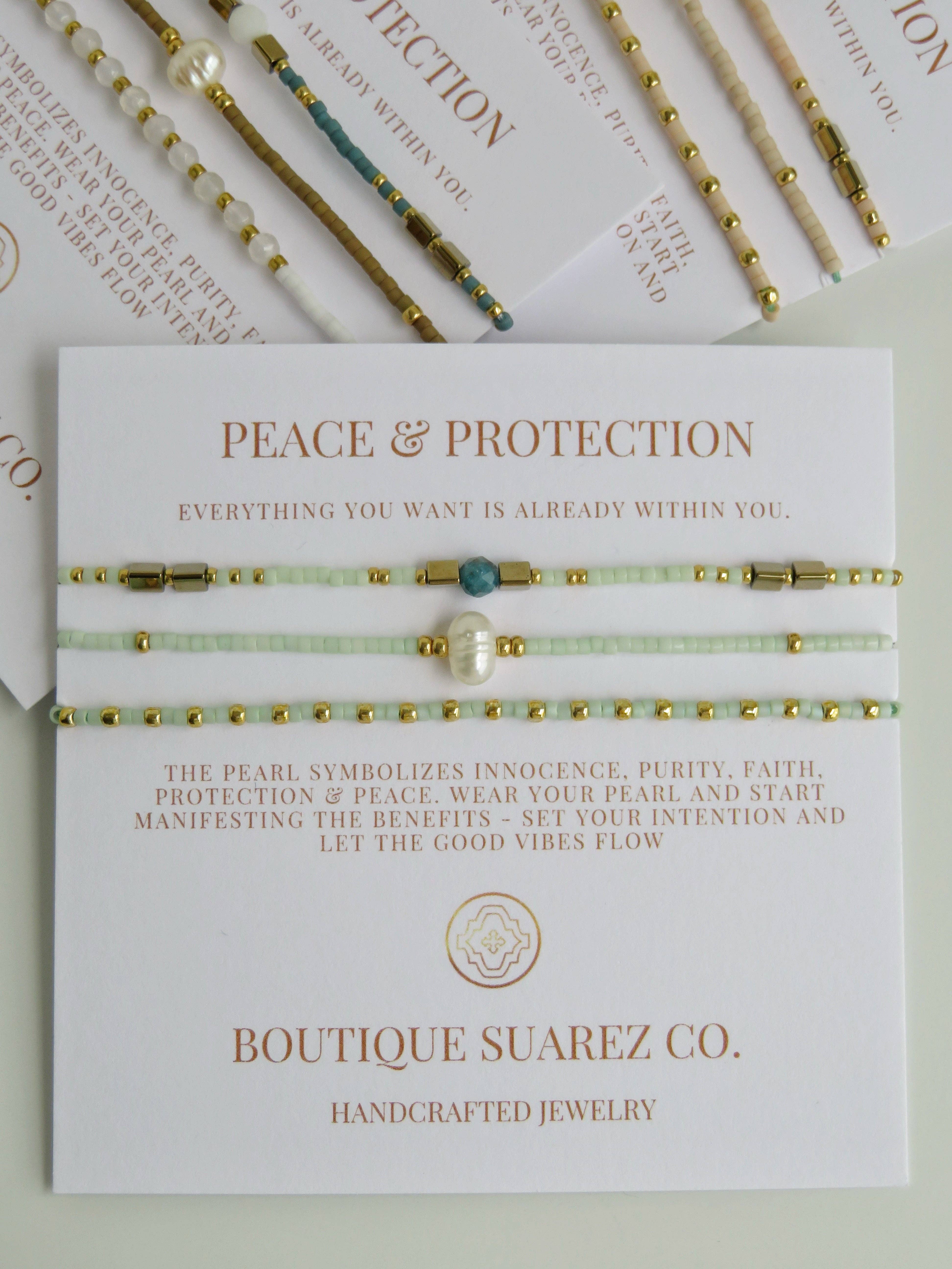 Boutique Suarez Co. - Wholesale Jewelry Set - Peace & Protection - Pearl Bracelet Stacks16