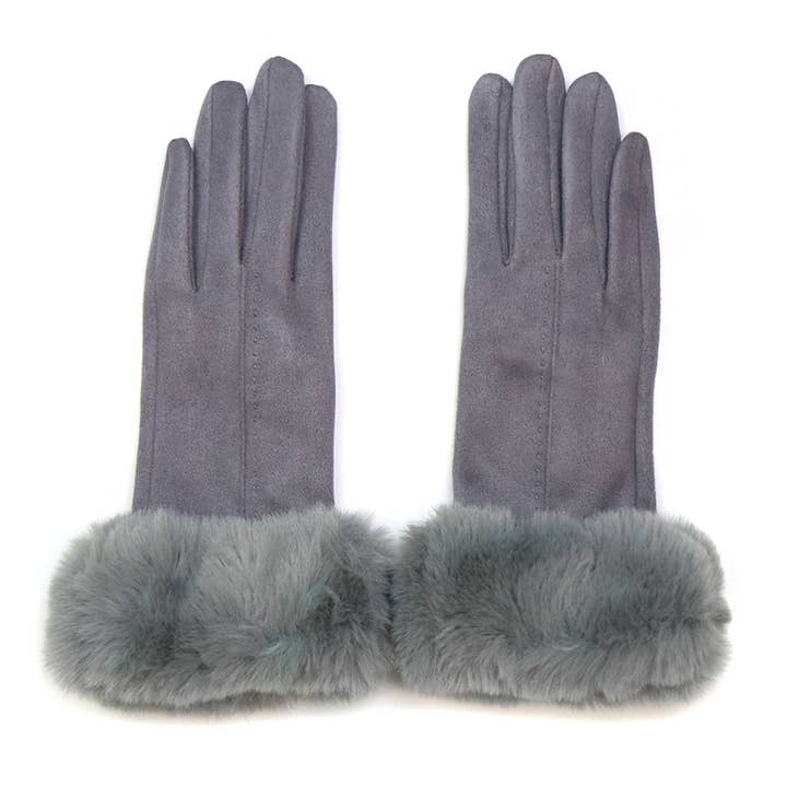 Grey Faux Suede Faux Fur Gloves
for wholesale by Peace Of Mind