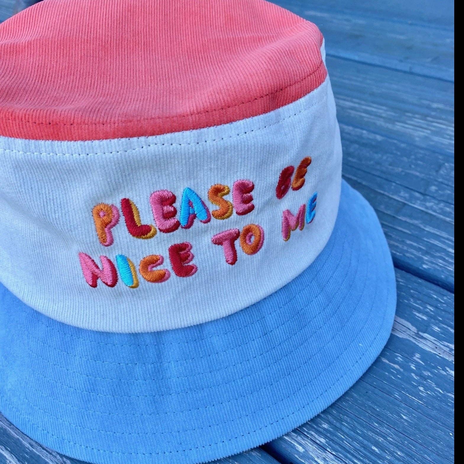 The Peach Fuzz - Wholesale Bucket Hat - Women's - Please Be Nice To Me Color Block Bucket Hat5