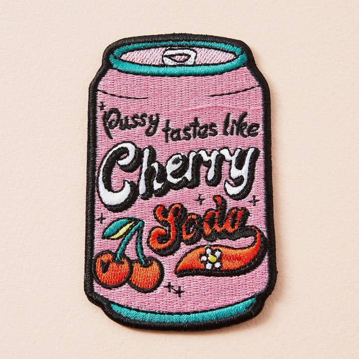 Cherry Soda Embroidered Iron On Patch for wholesale by Punky Pins