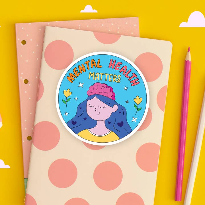 Autocollant brillant fait main sur Mental Health Matters pour la vente par Neha Lee Designs