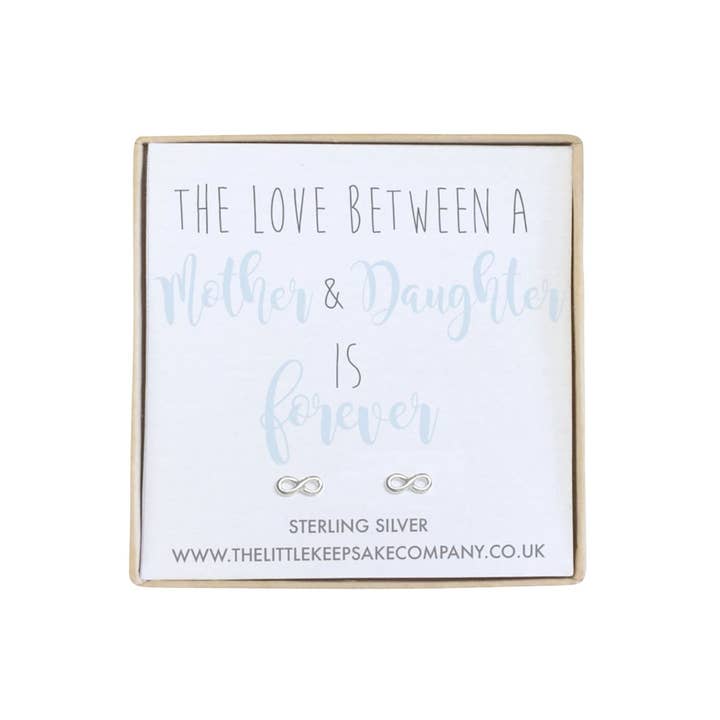 Sterling Silver Infinity Quote Earrings - The Love Between A Mother & Daughter Is Forever for wholesale by The Little Keepsake Company