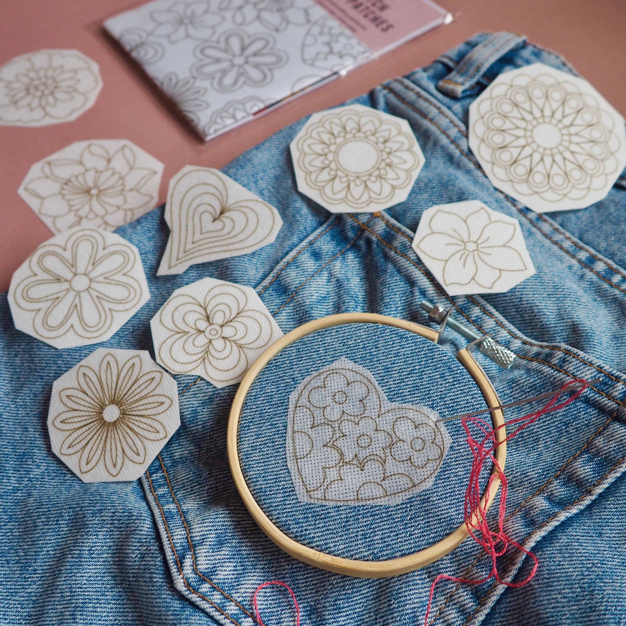 Thimble and Fabric – wholesale Embroidery/cross-stitch supplies – Stick and Stitch Embroidery Patches Flower Power Designs1