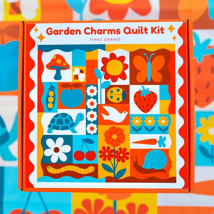 Garden Charms Quilt Kit - Blue/ Orange for wholesale by With Love by Kristy