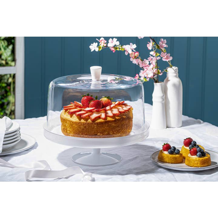 Barski - Wholesale Cake stand - Opal White Cake Stand and Large Dome with White Knob, 12.4"D5