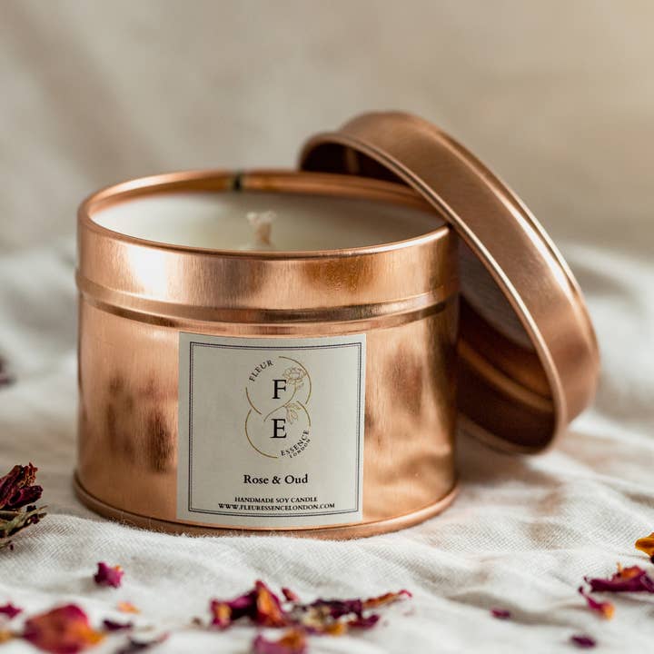 Soy Candle - 100g - Small Rose Gold Tin for wholesale by Fleur Essence London