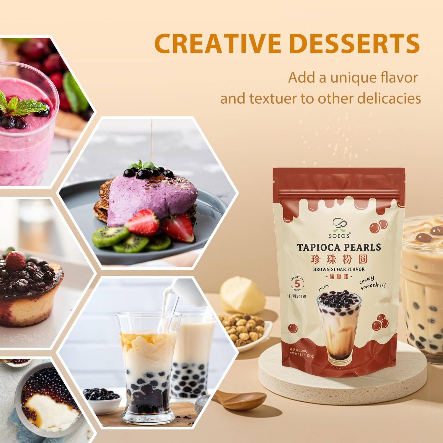 soeos - Wholesale Beverage Mix - Black Tapioca Pearls 8.8 oz, Brown Sugar Flavor7