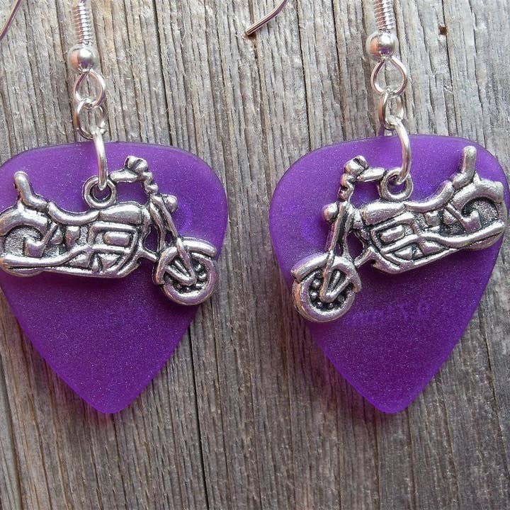Simply Raevyn - Wholesale Dangle Earrings - Motorcycle Charm Guitar Pick Earrings3