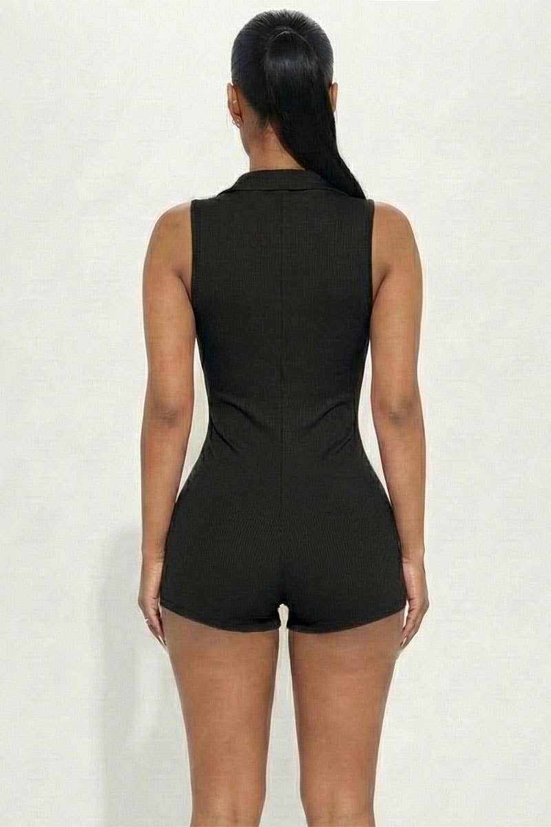 CAPELLA APPAREL - Wholesale Romper - Women's - Ribbed Knit Sleeveless Button Front Romper2