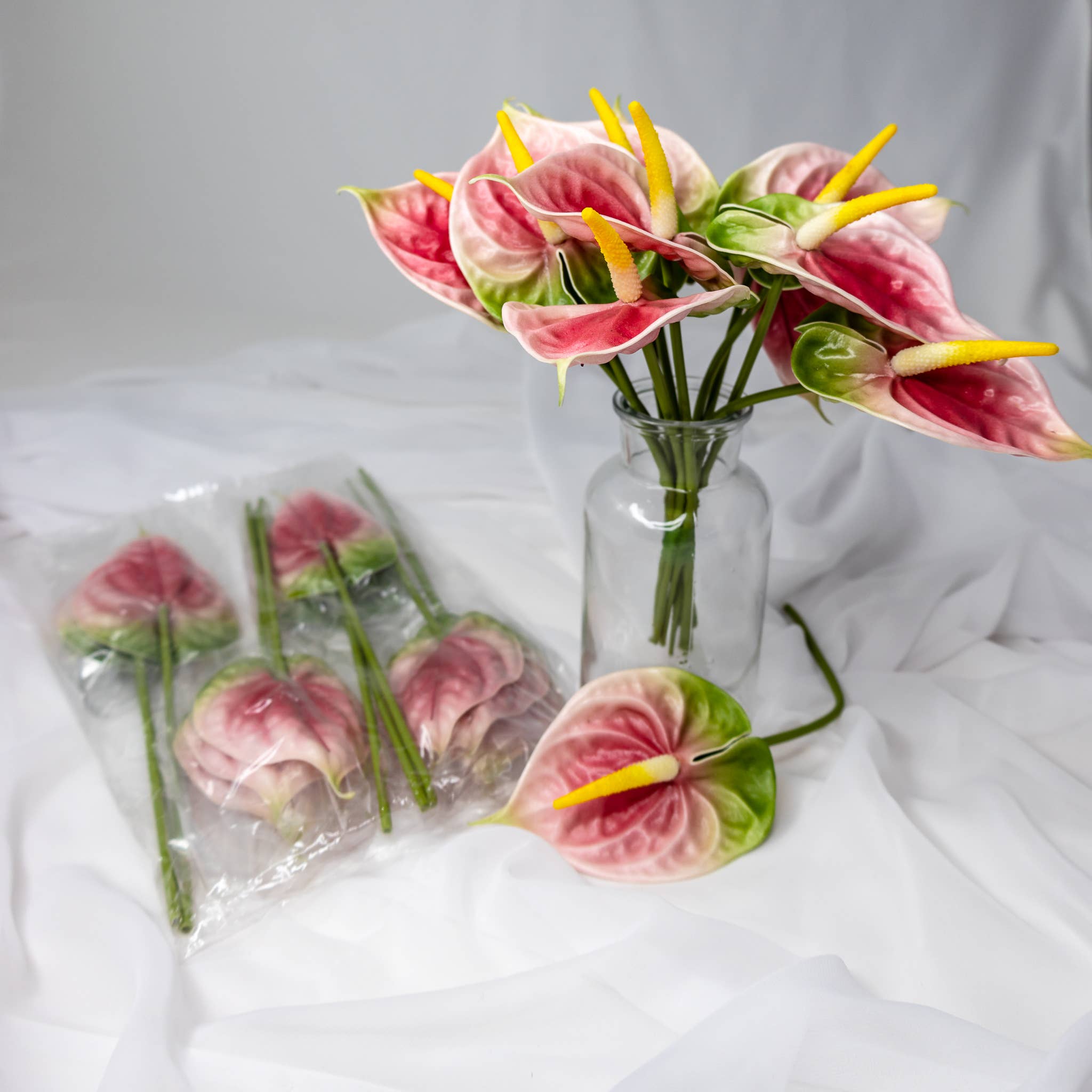Realistic Artificial Flowers - Wholesale Artificial Flowers - Anthurium Small Pink/Green - Realistic Artificial1