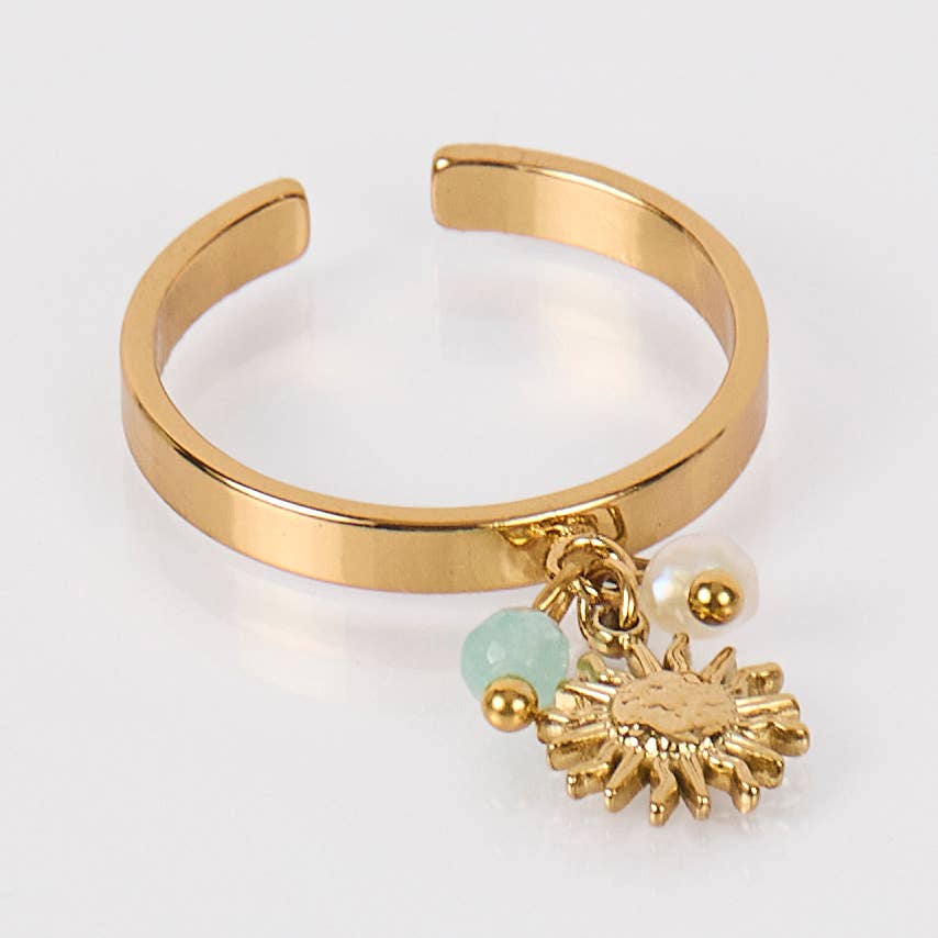 By Sookay - Wholesale Band/Stacked Ring - Sunflower charm ring in stainless steel, soft beads1