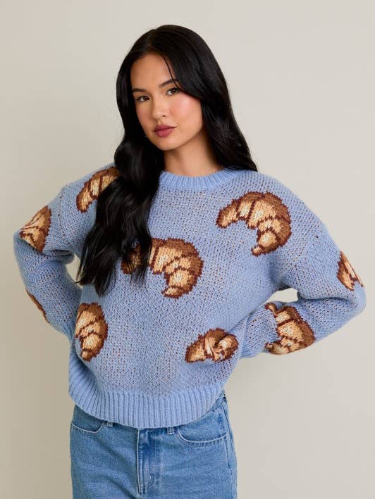 Pull à manches longues avec col ras du cou et motif croissant pour la vente par Lemon Tree