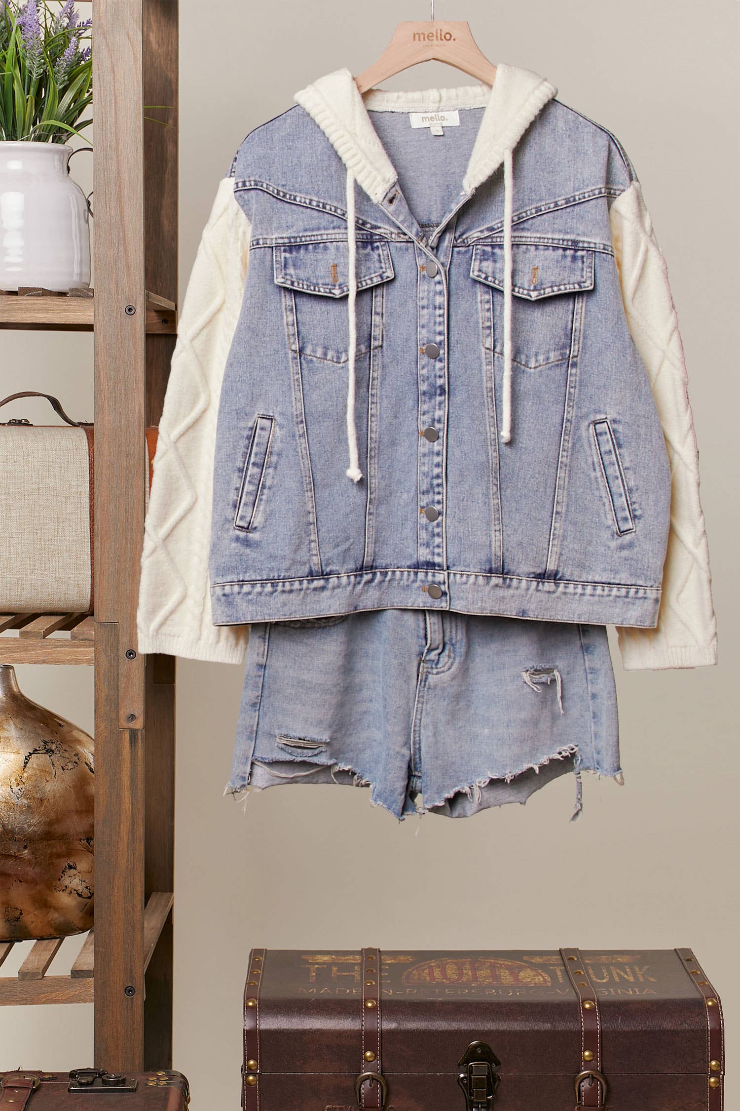 Cable Knit Sleeve Denim Jacket for wholesale on Faire0