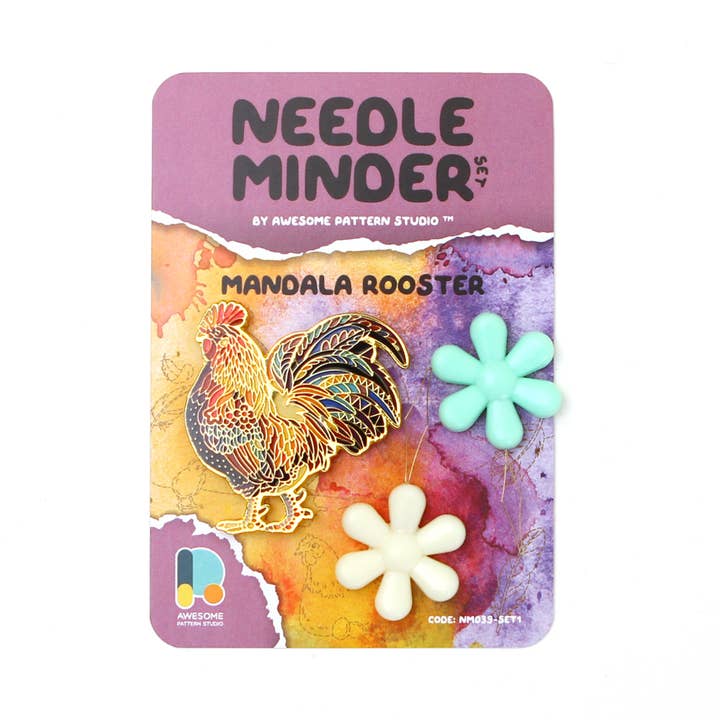 Mandala Rooster - Magnetic Needle Minder Set #1 for wholesale by Awesome Pattern Studio