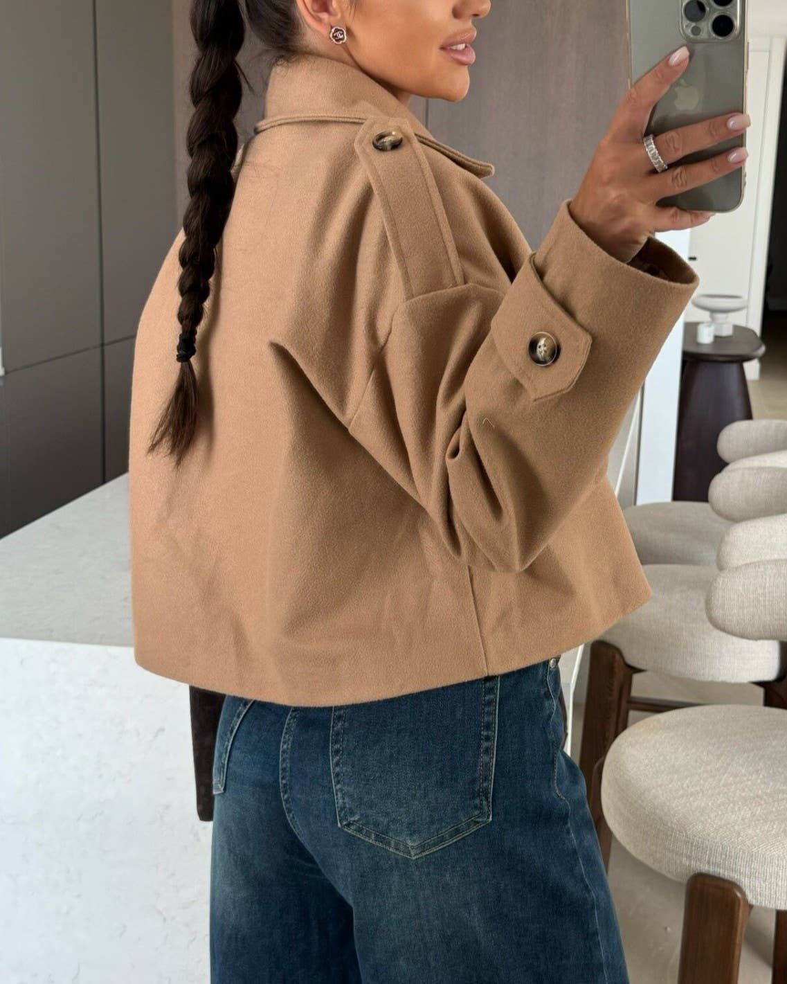 Rosa Clothing - Wholesale Jacket - Women's - Chic Cropped Double Breasted Trench Coat4