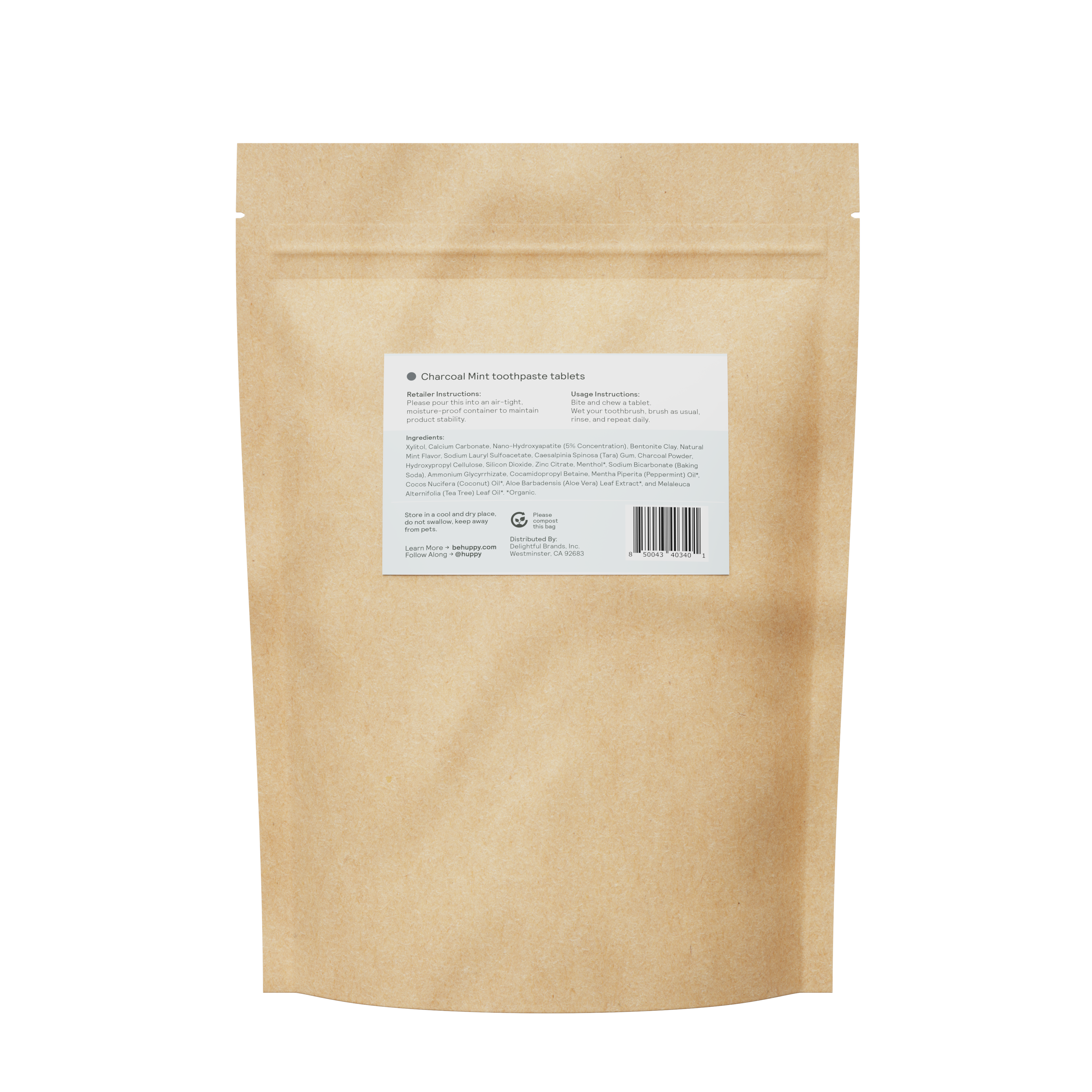 Huppy - Wholesale Toothpaste - Fluoride-Free Toothpaste Tablets | Bulk 32oz | Charcoal Mint1