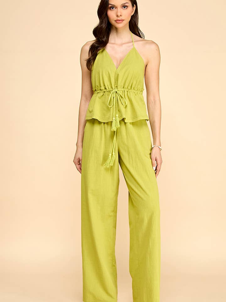 CAMPA TRASEIRA ABERTA EM LINHO COM CONJUNTO DE CALÇAS COMPRIDAS por atacado de Hers & Mine