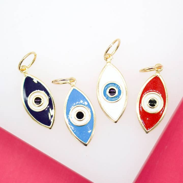 Ovale Evil Eye-hanger met 18-karaats goud gevulde emaille bedeltje voor wholesale door MIA Jewelry