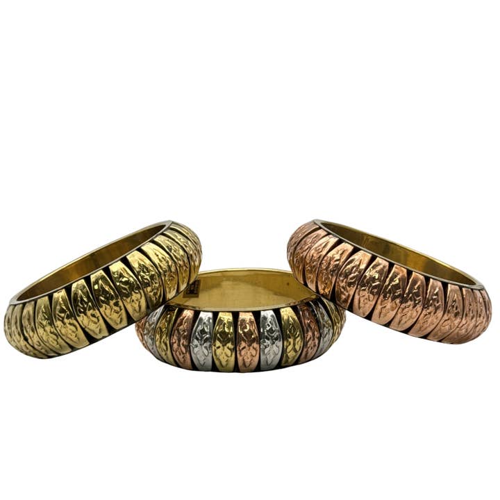 Brass Metal Geometric Bangle 3 Colors Set Of 3 for wholesale by Treasure Jewelry