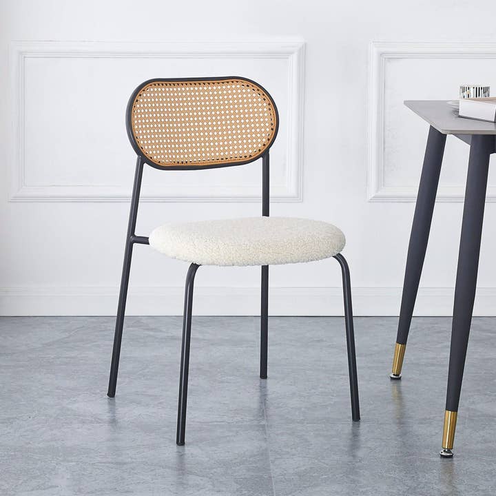 OREBRO Set of 2 Dining Chairs with Cane and White Bouclé for wholesale by Nordlys