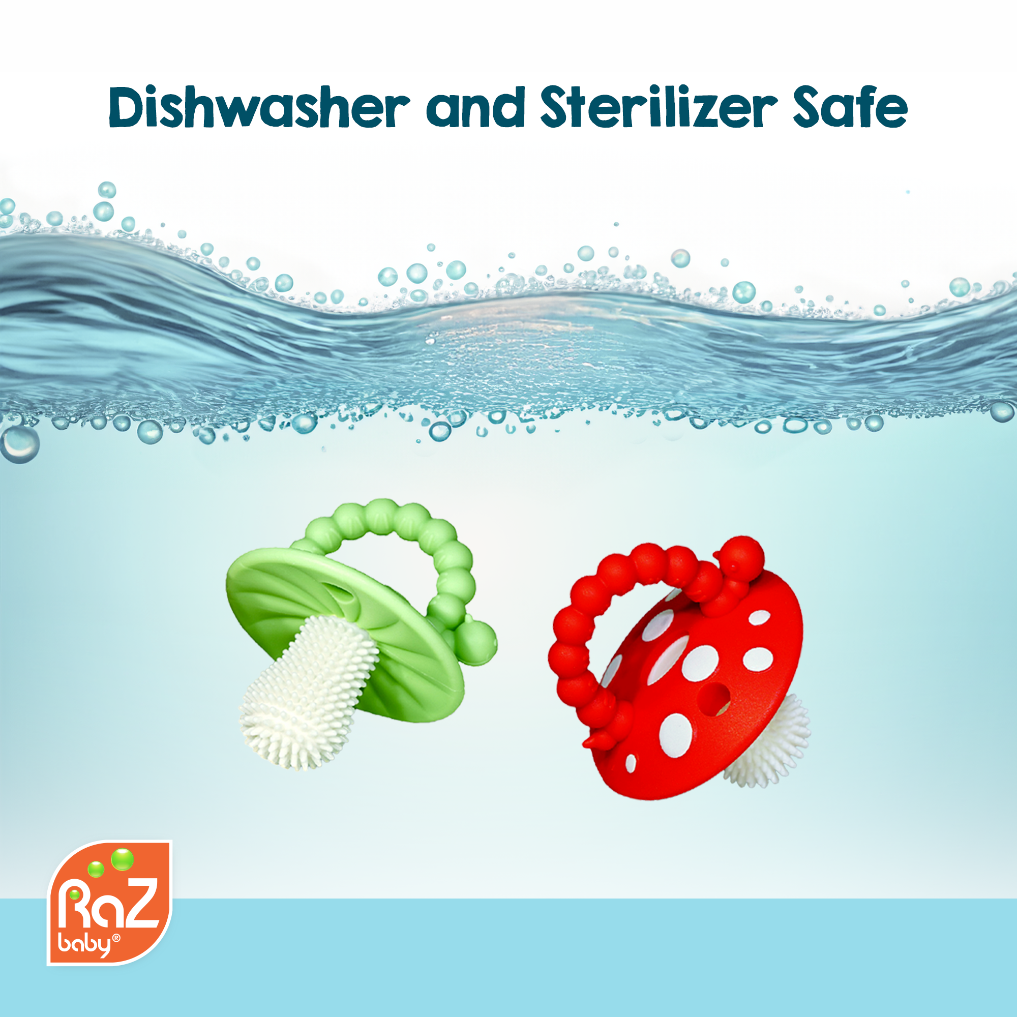 RaZbaby - Wholesale Teether (Not Clip-On) - Baby - Chompy Mushroom Silicone Teether - 2PK6