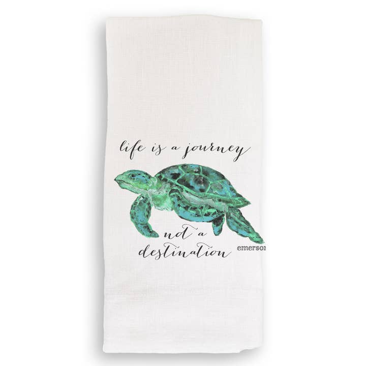 French Graffiti - Wholesale Tea Towel - Blue Sea Turtle with Quote