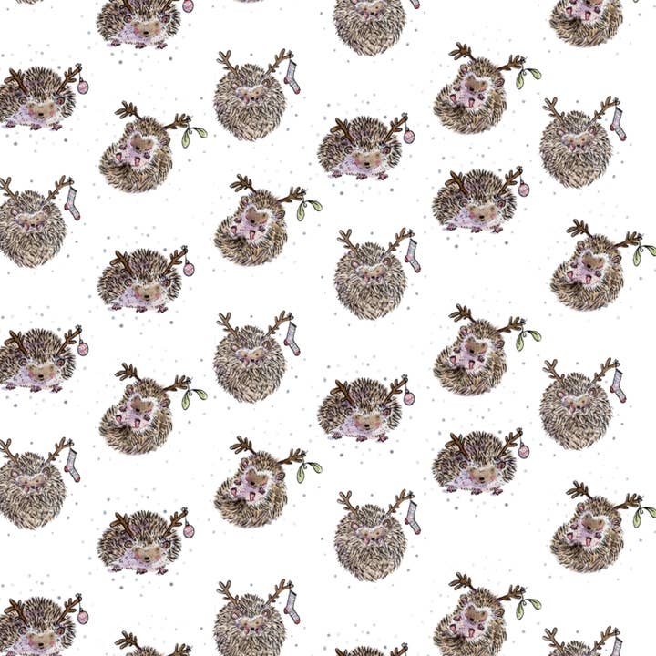 Christmas Hedgehog Wrapping Paper for wholesale by Helen Wiseman Illustration