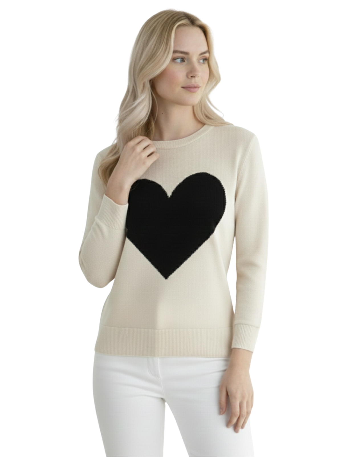 Mak - Vente Pull en maille – femme - Pull à col rond en chenille à manches 3/4 en forme de cœur MK35956