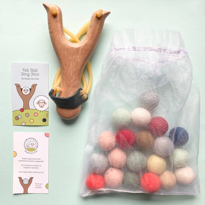 Sheep Farm Felt - Wholesale Slingshot - Kids - Wooden Slingshot with Felt Balls2