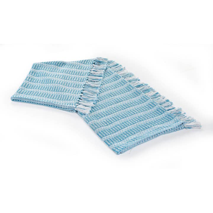 LR Home - Wholesale Throw Blanket - Maui Blue Ridgeline Striped Throw Blanket with Fringe
