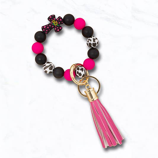 Suzie Q USA - Vendita all'ingrosso Portachiavi - Unisex - Braccialetto Portachiavi con Croce di Perline e Stampa Animalier6