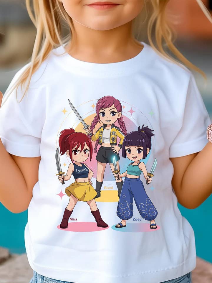 Demon Hunters Kpop Børne T-shirt, Huntrix Pige Ungdoms T-shirt for engroshandel hos SONDO DESIGN LTD