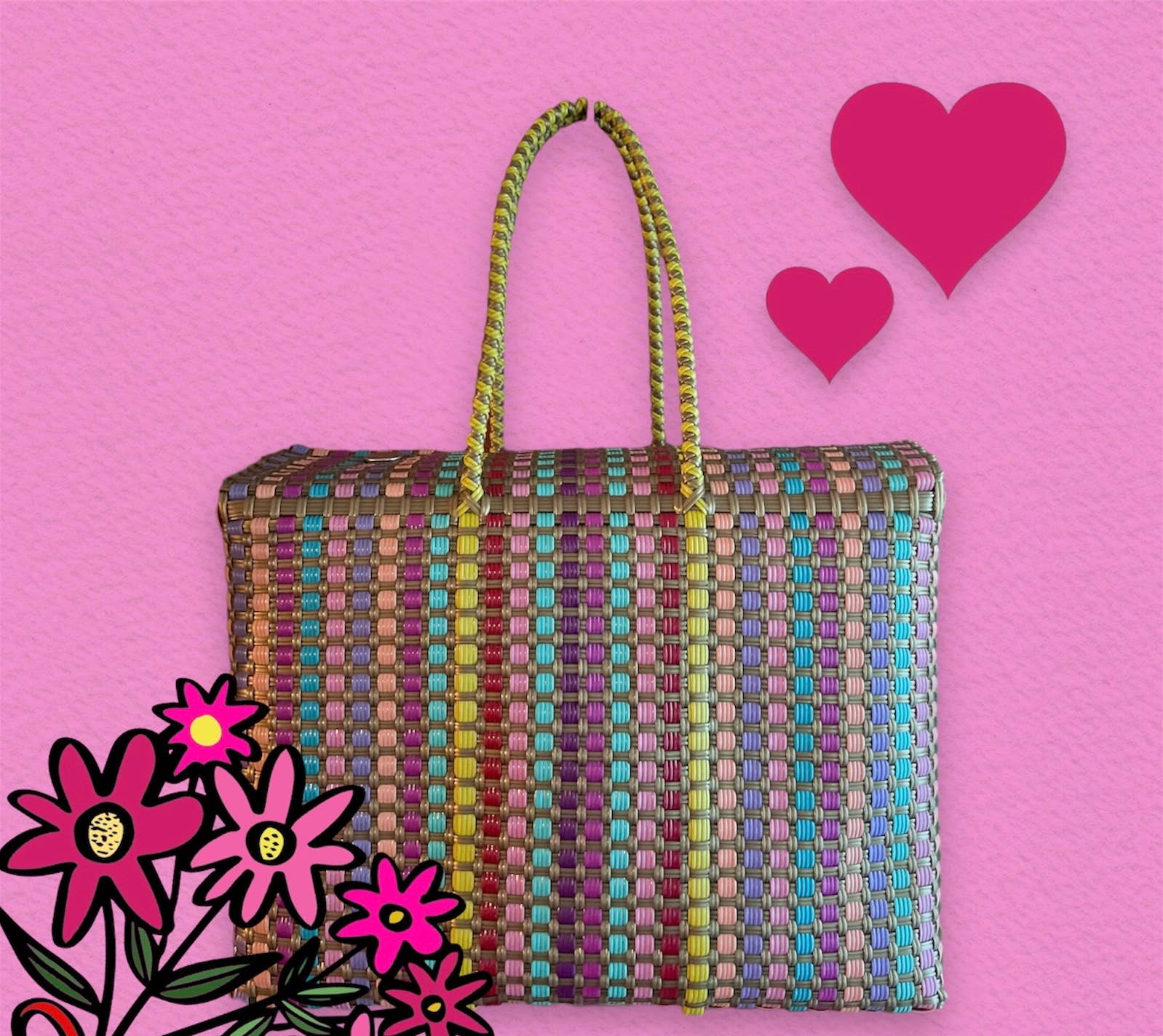 The Faria - Vendita all'ingrosso Borsa da spiaggia - Borse da spiaggia multicolori in plastica riciclata intrecciata a mano7