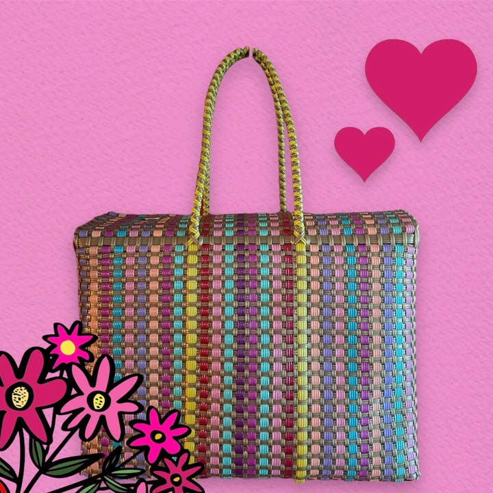 The Faria - Vendita all'ingrosso Borsa da spiaggia - Borse da spiaggia multicolori in plastica riciclata intrecciata a mano7