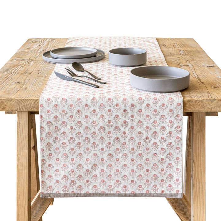 over&back - Wholesale Table Runner - Hand-Blocked Table Runner Floral Patterns 18x10831